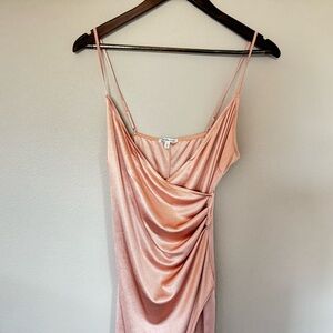 Rouched silk mini dress adjustable straps and v neck